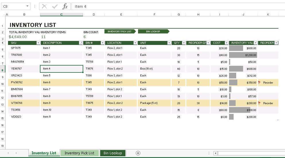 O controle de estoque em Excel envolve a gestão manual da entrada e saída de referências no armazém