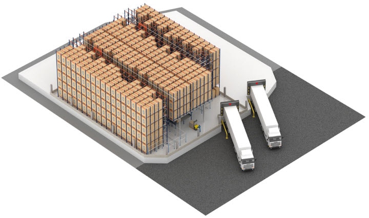 Sistema Pallet Shuttle automático com transelevador no armazém da Pastelaria e Confeitaria Rolo