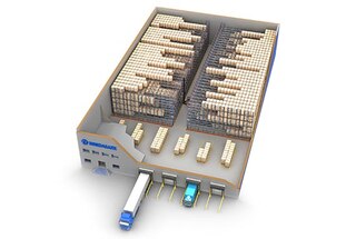 Pallet Shuttle com um único corredor e estantes em ambos os lados