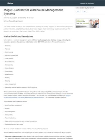 Mecalux é mensionada no relatório global de Gartner for Warehouse Management Systems Mecalux é mensionada no relatório global de Gartner for Warehouse Management Systems