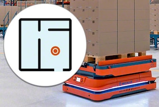 Ao configurar o sistema, um dos AMRs escaneia o armazém para gerar um mapa virtual