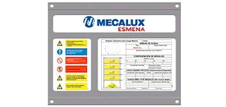 As etiquetas de identificação descrevem as características técnicas da prateleira mini porta pallet M55