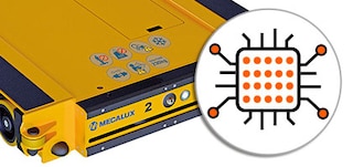 O carro do Pallet Shuttle inclui um sistema de controle PLC embarcado