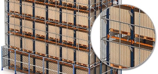 Tela de proteção nas estantes com Pallet Shuttle