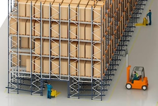 Pallet Shuttle com níveis inferiores para estantes de picking dinâmico