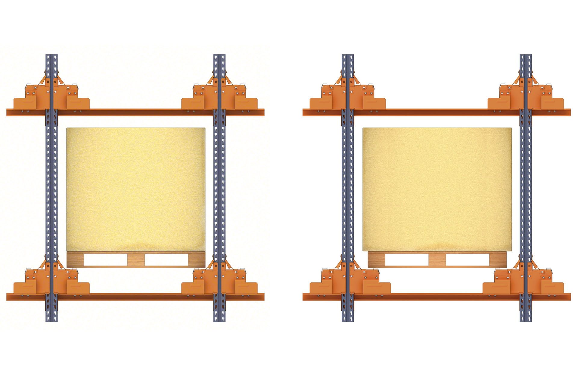 As folgas das estantes são determinadas baseando-se as dimensões da unidade de carga armazenada