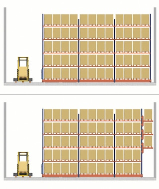 Pode ser aberta uma passagem para pedestres em uma extremidade do bloco de porta-paletes