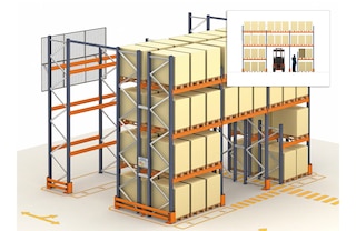 As passagens de segurança permitem que as empilhadeiras e operadores circulem debaixo das estantes porta pallet