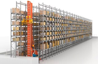 A Mecalux projetou variantes específicas do transelevador trilateral (para museus, por exemplo)